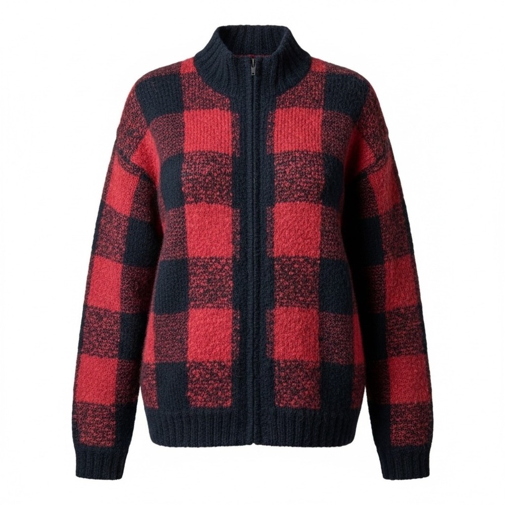 Northern Isles Buffalo Plaid Zip Up Sweater Size M